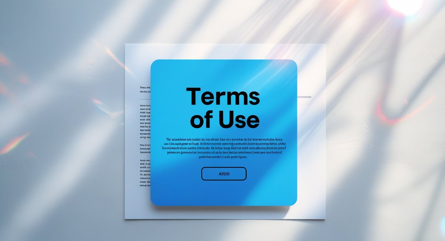 A printed document displaying a simple pop-up notification about the terms of use.