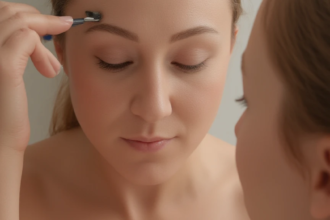 Texto Alternativo: sobrancelhas perfeitas em casa em 3 passos sendo modeladas com pinça.