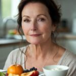 Menopausa e saciedade com refeição equilibrada e alimentos naturais.