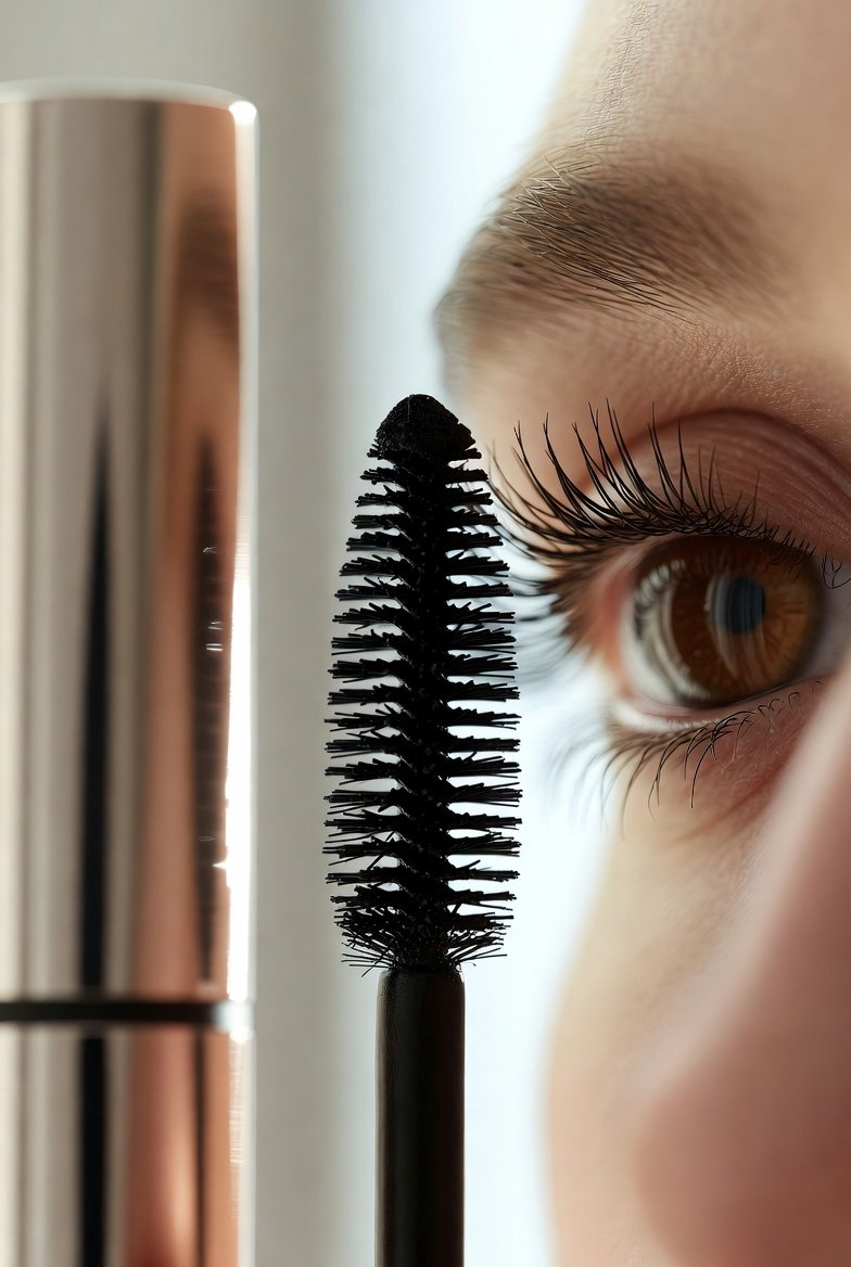 Cílios mais longos com escova mini em close beauty natural.