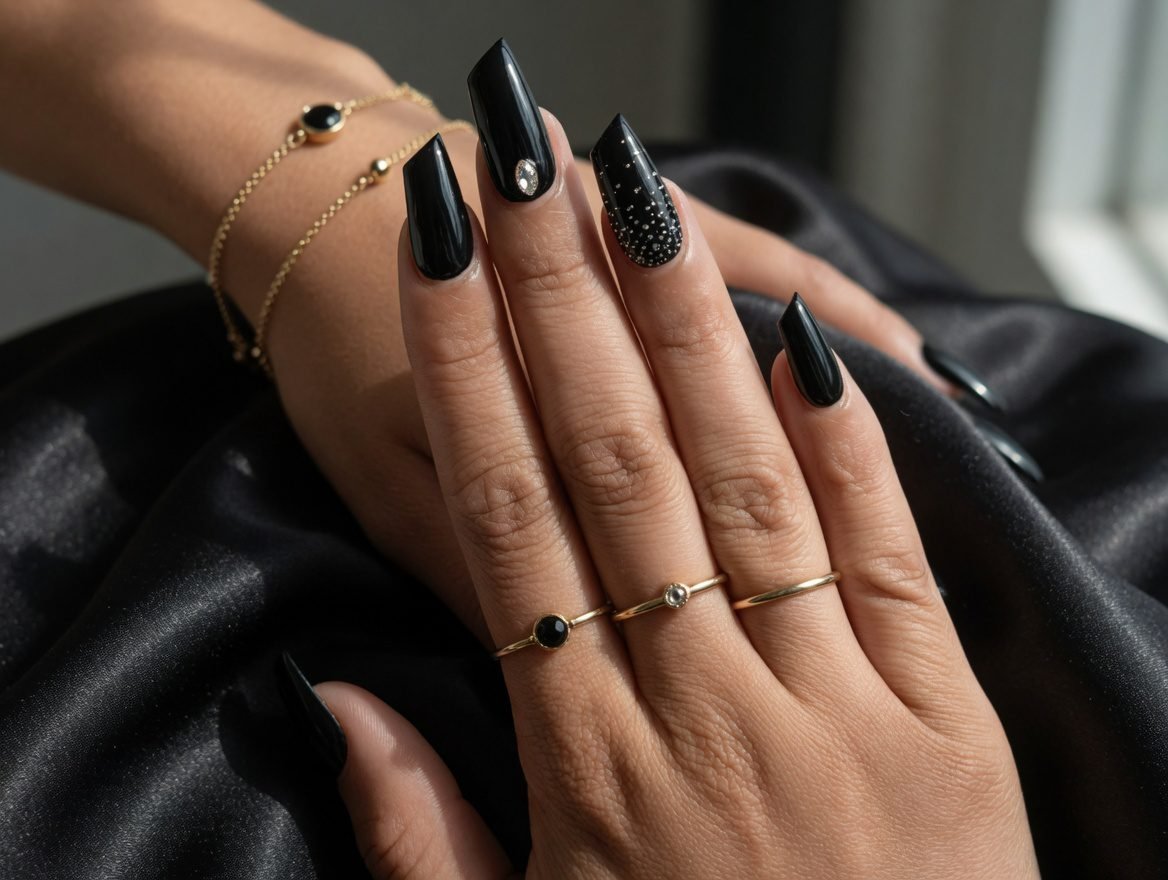 unhas lipstick em preto escorpião com efeito noturno premium.